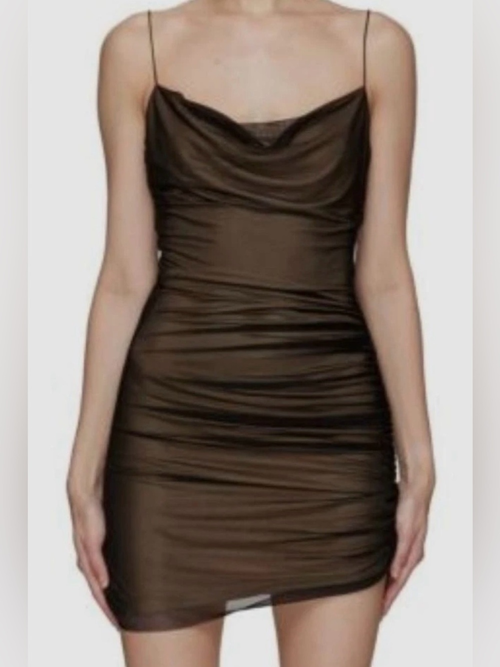 Gauge81 Women's Black Perry Mesh Cowl Neck Mini Dress Size Small